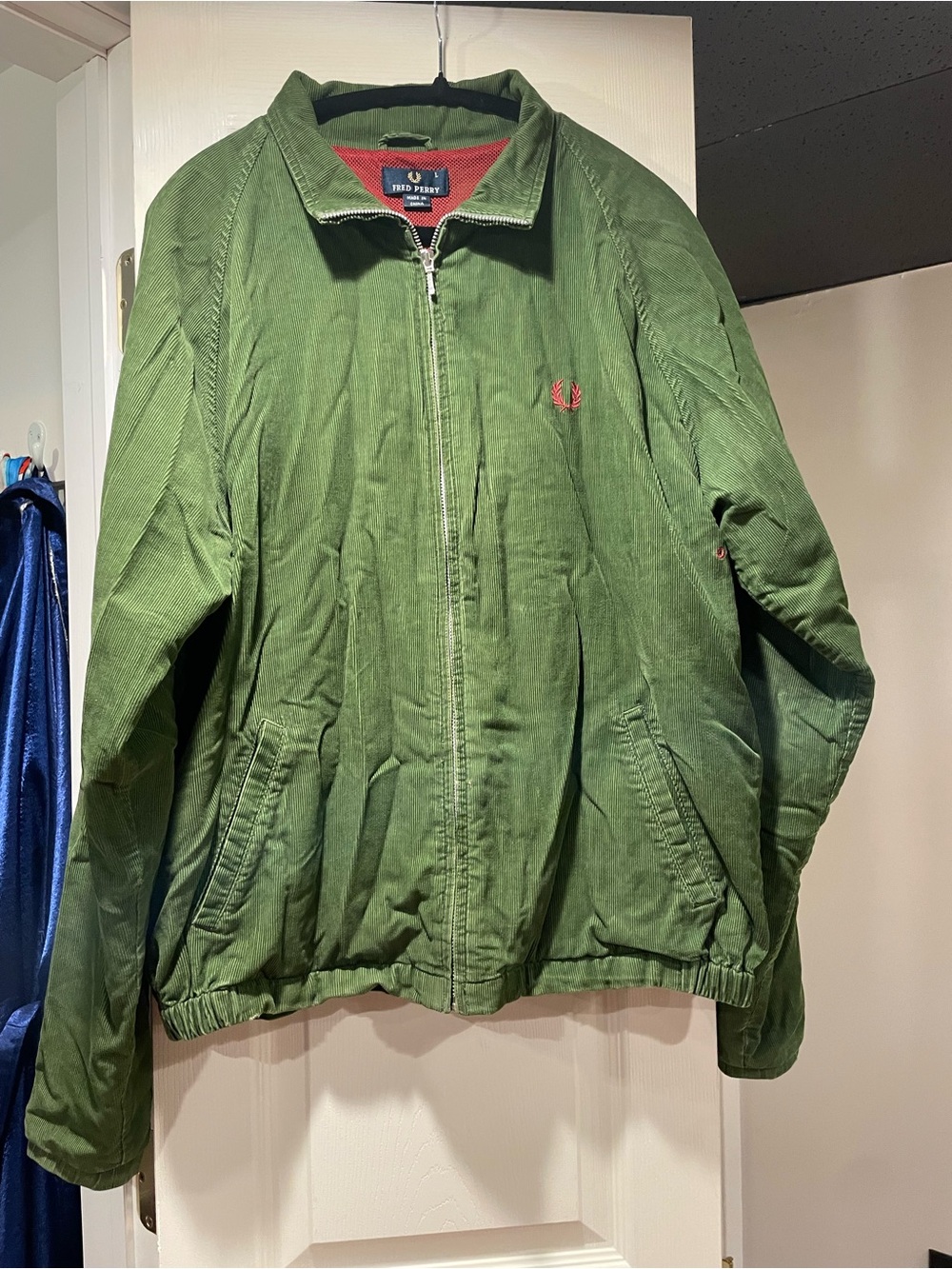 Fred Perry Men’s Large Green Corduroy Zip Jacket Laurel Wreath